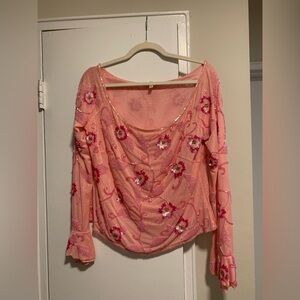 Elegant Pink Floral Embellished Women's Top
